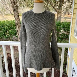A.L.C. Graham Gray Ribbed Knit Merino Wool Blend Bell Sleeve Sweater